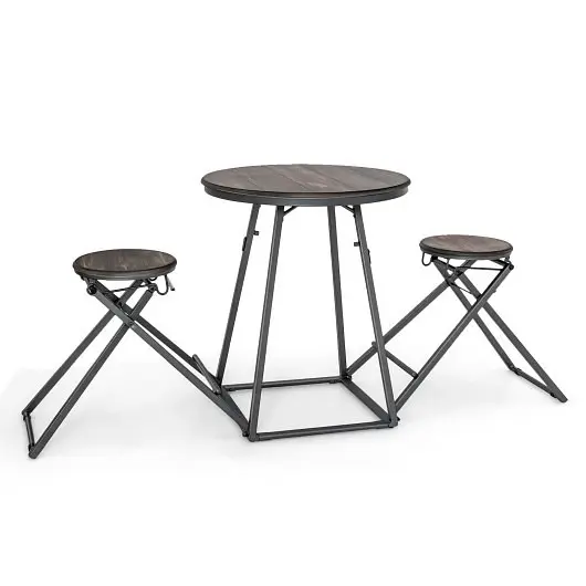 Costway 3 Pieces Dining Table Set 2 Foldable Stools Small Space, Gray, JV10424GR+