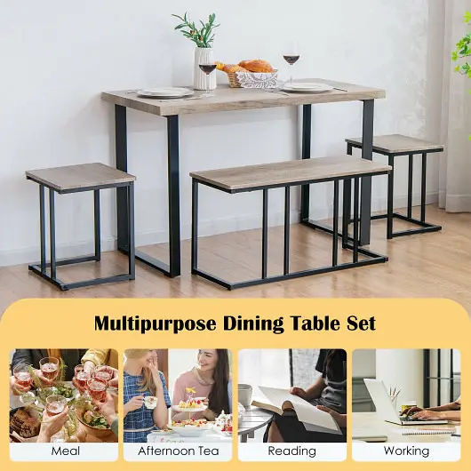 Costway 4 Pieces Industrial Dinette Set Bench and 2 Stools, Oak, JV10388GR