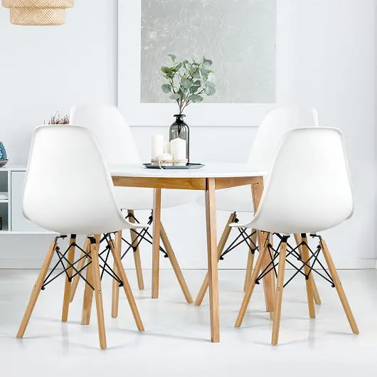 Costway 4 Pieces Modern Armless Dining Chair Set Wood Legs, White, JV10285WH-4
