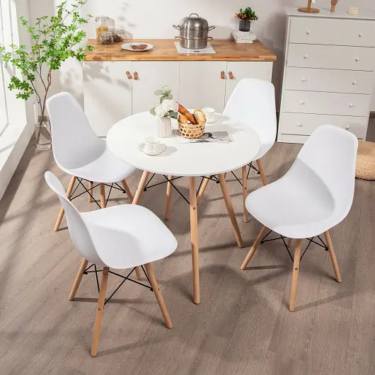 Costway 5 Pieces Table Set Solid Wood Leg Dining Room, Snow White, JV10330WH+