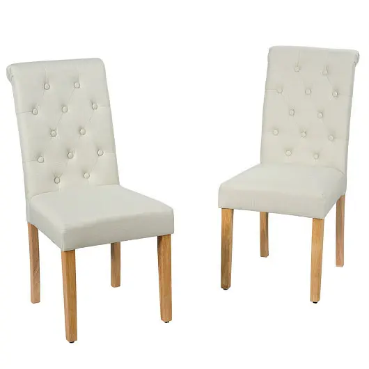 Costway 2 Pieces Tufted Dining Chair Set Adjustable Anti, Slip Foot Pads, Beige, HW64221BE
