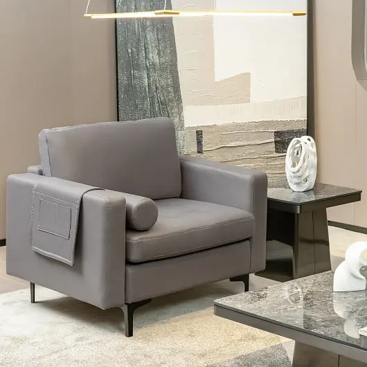 Costway Powerful Modern Single Sofa Cushion Strengthen and Side Storage Pocket, HV10310HS-+HV10310HS-F