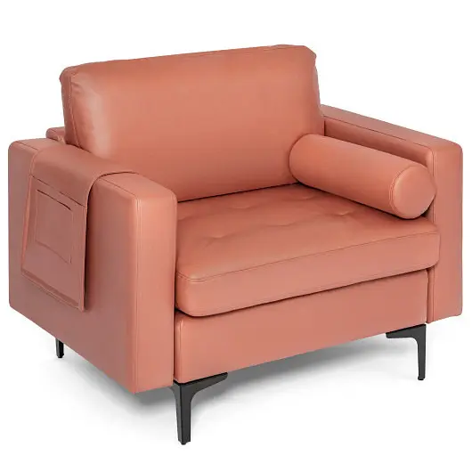 Costway Precision Modern Accent Chair Strengthen and Side Storage Pocket, Pink, HV10310RE-+HV10310RE-F