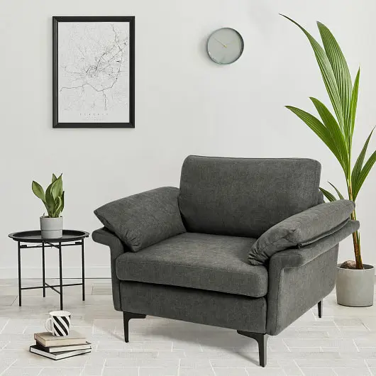 Costway Precision Modern Fabric Accent Armchair Original Distributed Spring and Armrest Cushions, Silver Gray, HV10301SL-+...