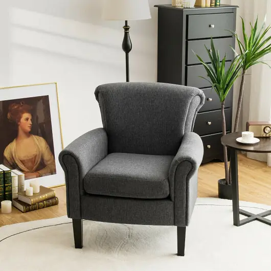 Costway Precision Upholstered Fabric Accent Chair Adjustable Foot Pads, Dark Gray, HV10089HS