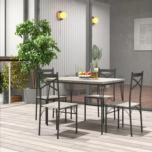Costway Premium 5 Pieces Dining Table Set Metal Frame Kitchen Dining Room, Gray, KC56555GR