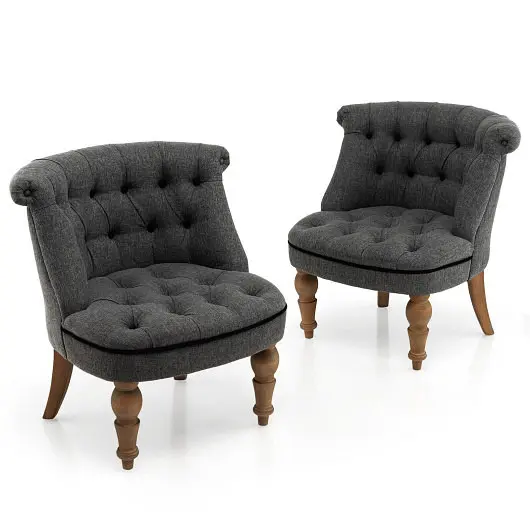 Costway Professional Set 2 Upholstered Armless Slipper Chairs Beech Wood Legs, Gray, HV10202GR-2