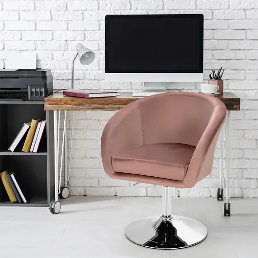 Costway Protected 360 Degree Swivel Makeup Stool Accent Chair Round Back and Metal Base, Taper Pink, JV10113PK
