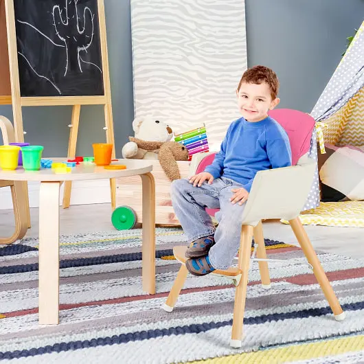 Costway Quick 3--1 Convertible Wooden High Chair Cushion, Dowel Pink, BB5634PI