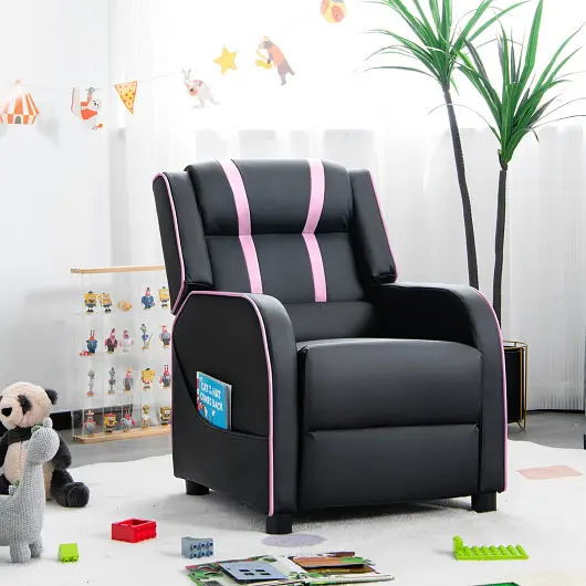 Costway Quick Kids Recliner Chair Side Pockets and Footrest, Taper Pink, HV10105PI