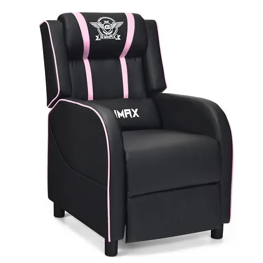 Costway Quick Massage Racing Gaming Single Recliner Chair, Pink, HW65746PI