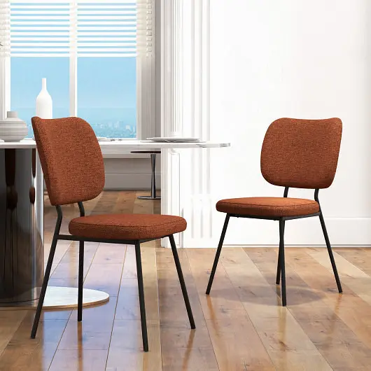 Costway Quick-Connect Set 2 Modern Armless Dining Chairs Linen Fabric, Orange, KC54717OR-2