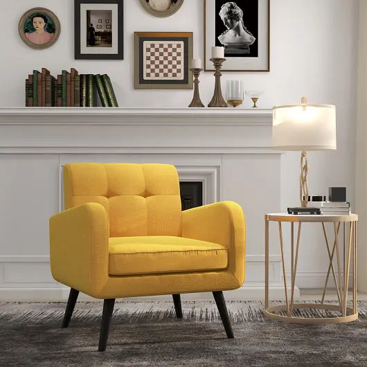 Costway Quick-Release Modern Upholstered Comfy Accent Chair Single Sofa Elastomer Wood Legs, Yellow, HW66544YE