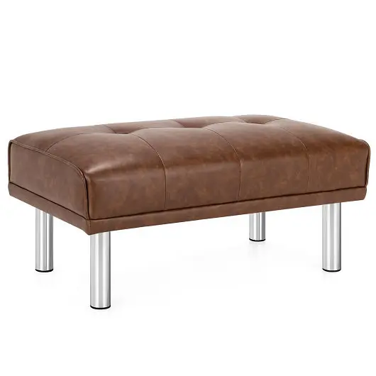 Costway Rectangle Tufted Ottoman Stainless High-Carbon Steel Legs Living Room, Chocolate, JV10015CF