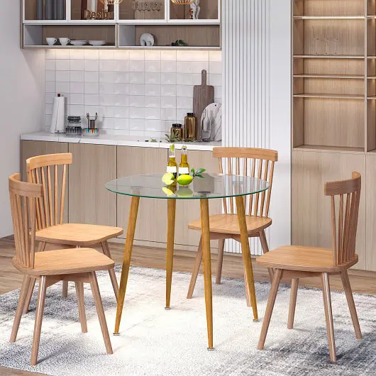 Costway Round Glass Dining Table Leisure Coffee Table Metal Legs, Plain, HV10414NA+
