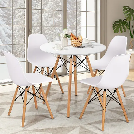 Costway Round Modern Dining Table Solid Wooden Leg, Ivory, JV10330WH-12
