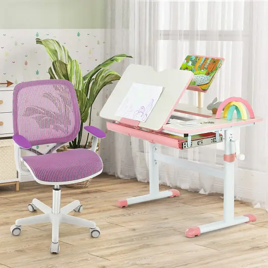 Costway Rugged Swivel Mesh Children Computer Chair Adjustable Height, Orchid, HY10192ZS