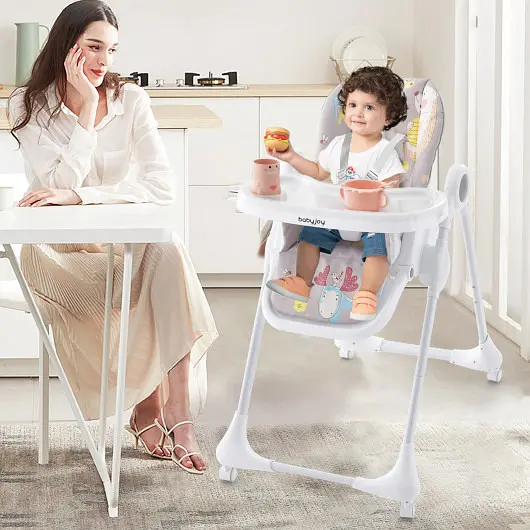 Costway Safe 3--1 Convertible Highchair Adjustable Height and 5-Point Securety Belt and Lockable Wheels, Gray, AD10032GR