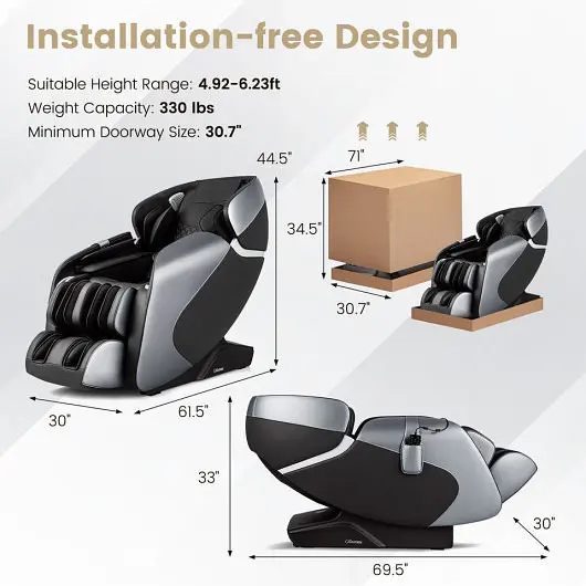 Costway Safe Therapy 03 - Full Body Zero Gravity Shiatsu Massage Chair Constructed- Heat System, Black, JL10003WL-DK