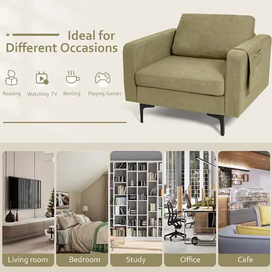 Costway Scratch-Resistant Modern Accent Armchair Side Storage Pocket, Hunter Green, HV10299YE-+HV10299YE-F