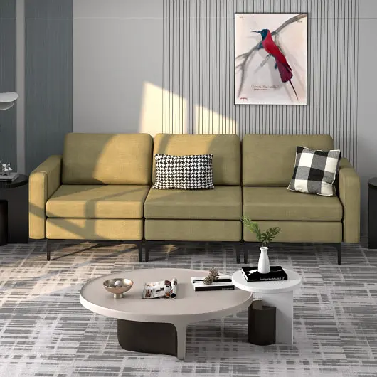 Costway 3, Seat Sectional Sofa Couch Armrest Magazine Pocket and Metal Leg, Green, HV10299YE-+HV10299YE-B+HV10299YE-E