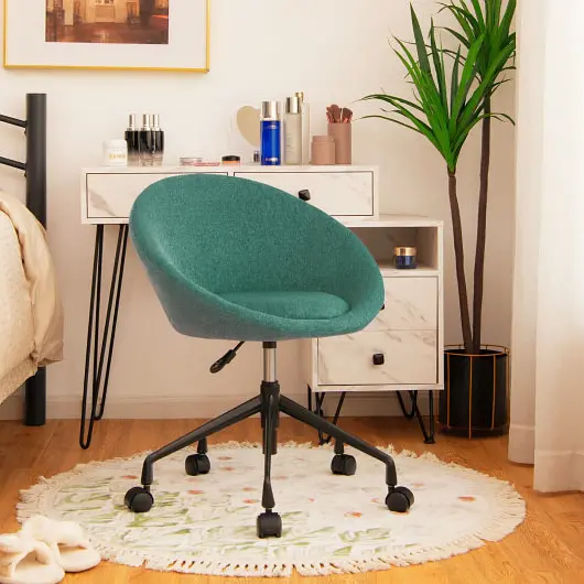 Costway Serrated Adjustable Swivel Accent Chair Vanity Chair Round Back, Hunter Green, JV10357GN