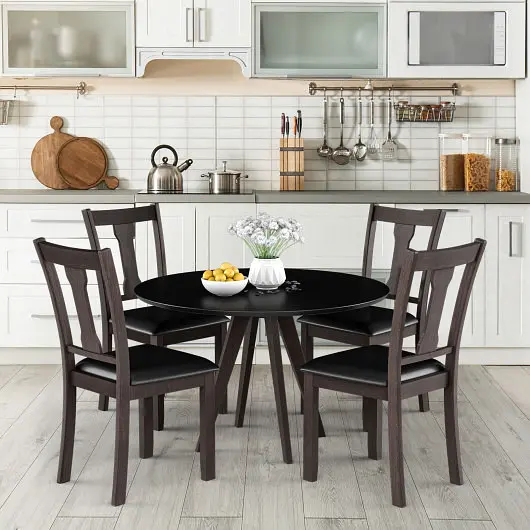 Costway Set 2 Dining Room Chair Elastomer Wood Frame and Upholstered Padded Seat, Coffee, KC53420ES