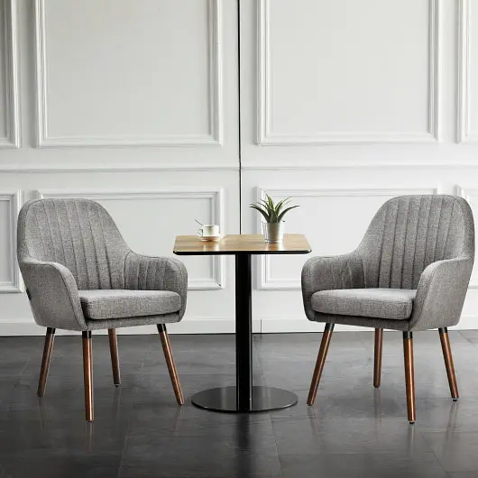 Costway Set 2 Fabric Upholstered Accent Chairs Wooden Legs, Slate Gray, HW66744GR-2