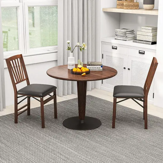 Costway Set 2 Folding Chairs Padded Seat and Rubber Wood Frame, Brown, JV10978BN