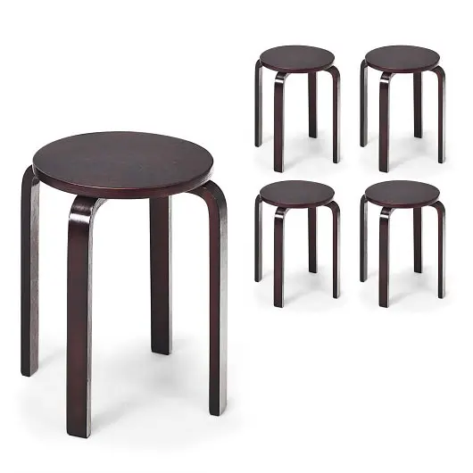 Costway Set 4 18 Inch Stackable Bentwood Dining Chairs Round Top, Deep Chocolate, HW60668CF
