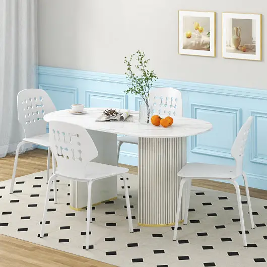 Costway Set 4 Metal Dining Chair Hollowed Backrest and Metal Legs, White, KC56611WH-4
