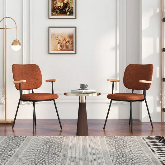 Costway Set 2 Modern Fabric Dining Chairs Armrest and Curved Backrest, Bright Orange, KC54718OR-2
