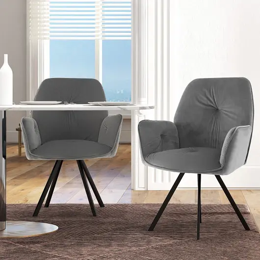 Costway Set 2 Swivel Accent Arm Chairs Metal Legs and Wide Back, Gray, JV11165GR-2