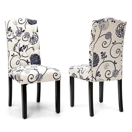 Costway Set 2 Tufted Upholstered Dining Chairs, Onyx and Snow White, HW65994PT-2