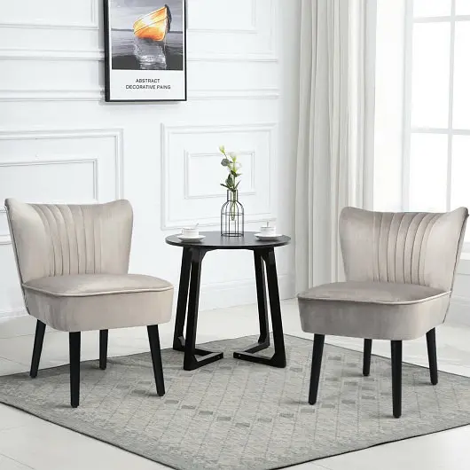 Costway Set 2 Upholstered Modern Leisure Club Chairs Solid Wood Legs, Brown, HW66401BN-2
