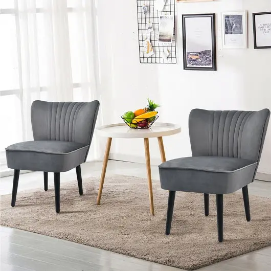 Costway Set 2 Upholstered Modern Leisure Club Chairs Solid Wood Legs, Silver Gray, HW66401GR-2