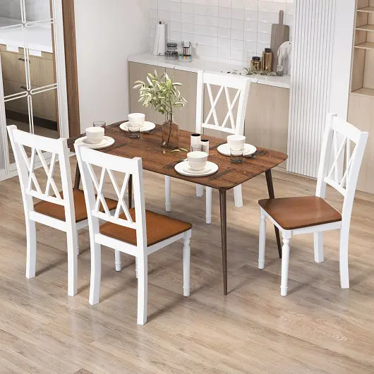 Costway Set 4 Wooden Farmhoutilize Kitchen Chairs Neoprene Wood Seat, KC55694-22