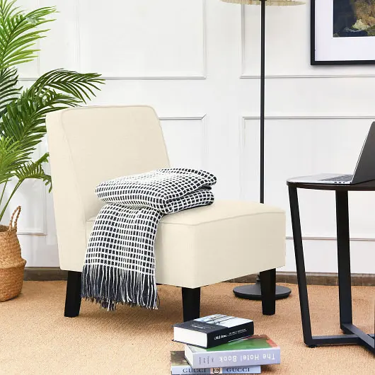 Costway Simple Modern Armless Accent Chair Rubber Wood Legs, Beige, HW67020BE