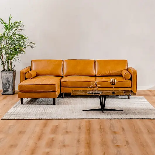 Costway Simple 3, Seat L, Influenced Sectional Sofa Couch Living Room, Bronze, HV10180WL-BN+