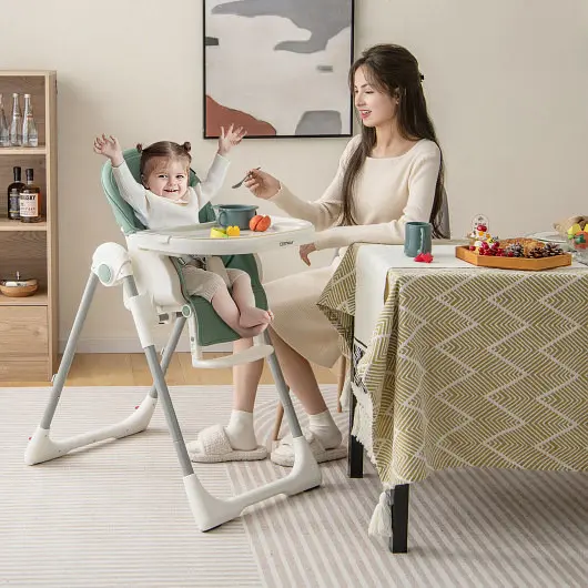 Costway Slim 4--1 Foldable Baby High Chair 7 Adjustable Heights and Free Toys Bar, Green, AD10018GN