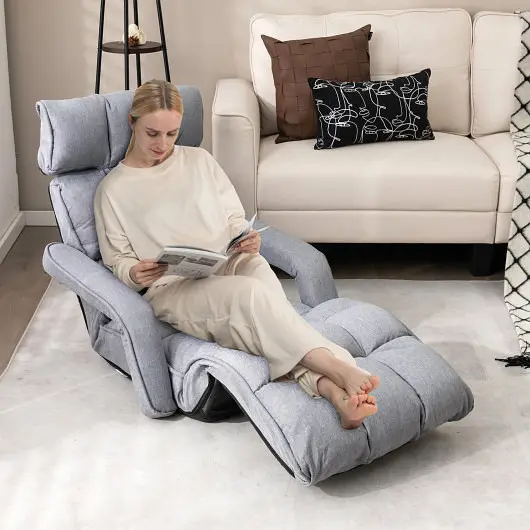 Costway Slim 6-Position Adjustable Floor Chair Adjustable Armrests and Footrest, Gray, HV10190GR