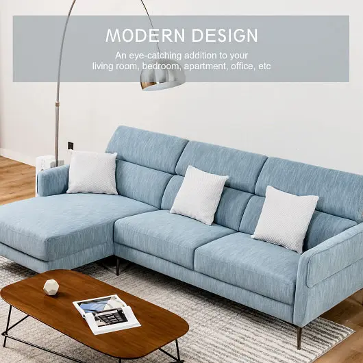 Costway Smooth-Operating 105 Inch L, Influenced Sofa Couch 3 Adjustable Headrests, Blue, HV10183WL-NY+