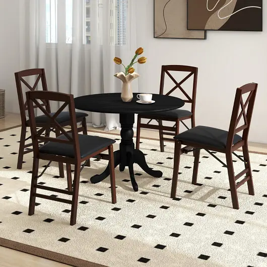 Costway Smooth-Operating Wooden Dining Table Round Tabletop and Curved Trestle Legs, Black, KC55732BK
