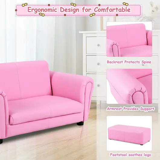Costway Soft Kids Double Sofa Ottoman, Dowel Pink, HW54199PI
