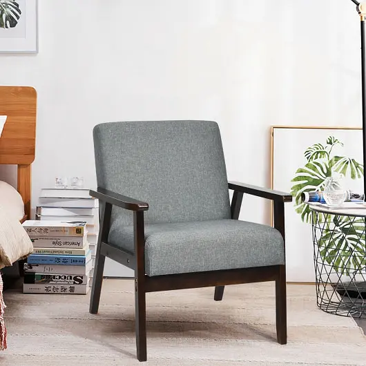 Costway Solid Elastomer Wood Fabric Accent Armchair, Charcoal, HW65639GR