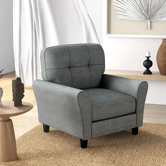 Costway Solid Modern Upholstered Accent Chair Rubber Wood Legs, Gray, HV10452GR