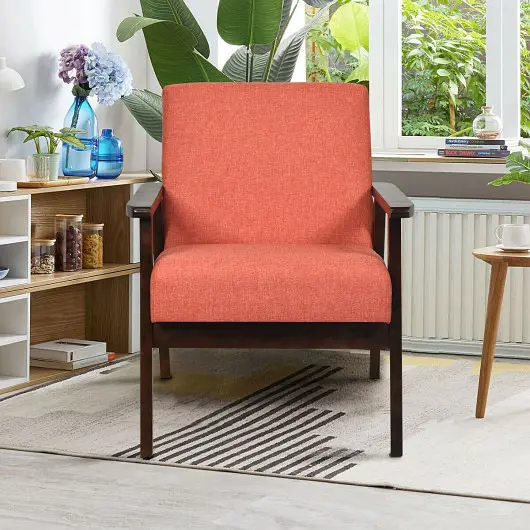 Costway Solid Rubber Wood Fabric Accent Armchair, Orange, HW65639JS