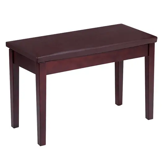 Costway Solid Wood PU Leather Padded Piano Bench Keyboard Seat, Coffee, JV10292CF