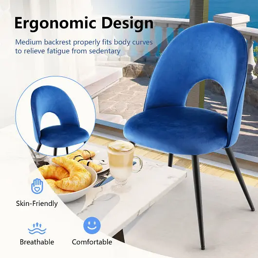 Costway Specialty Dining Chair Set 2 Metal Base and Adjustable Pads, HU10118BL-2