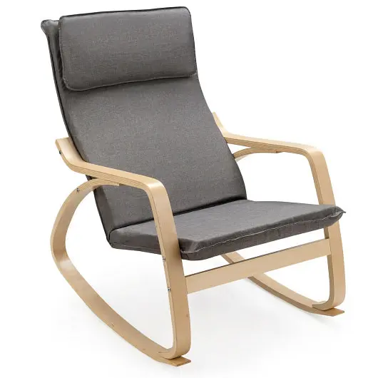 Costway Stable Wooden Frame Leisure Rocking Chair Removable Upholstered Cushion, Charcoal, HW65681GR